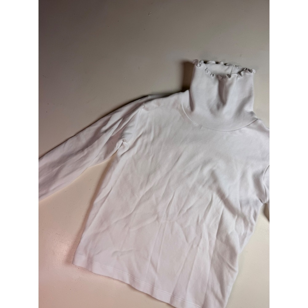 Luigi Kids Turtleneck Top Kids 5 White Excellent Lettuce Edge Ruffle Trim